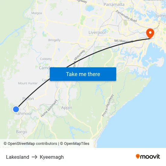 Lakesland to Kyeemagh map