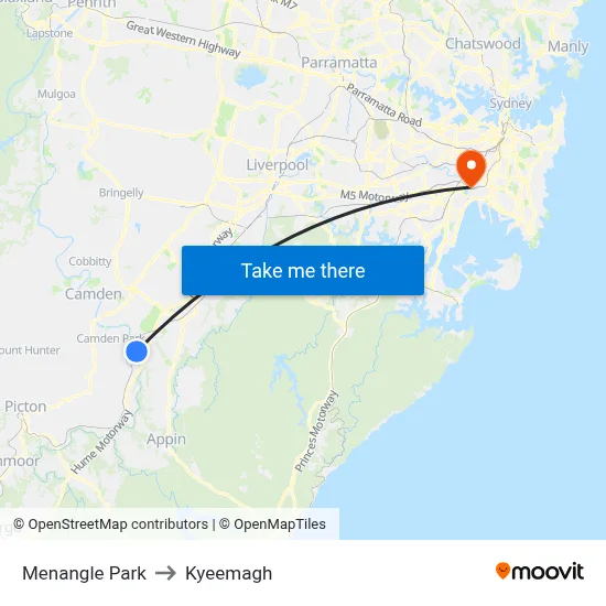 Menangle Park to Kyeemagh map