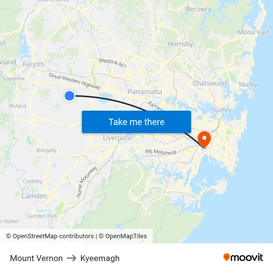 Mount Vernon to Kyeemagh map