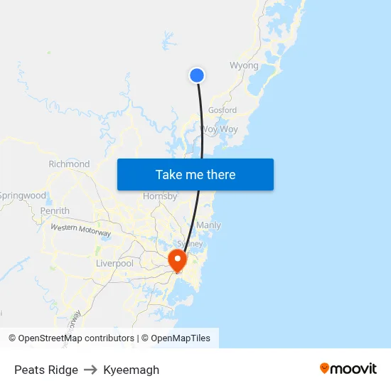 Peats Ridge to Kyeemagh map