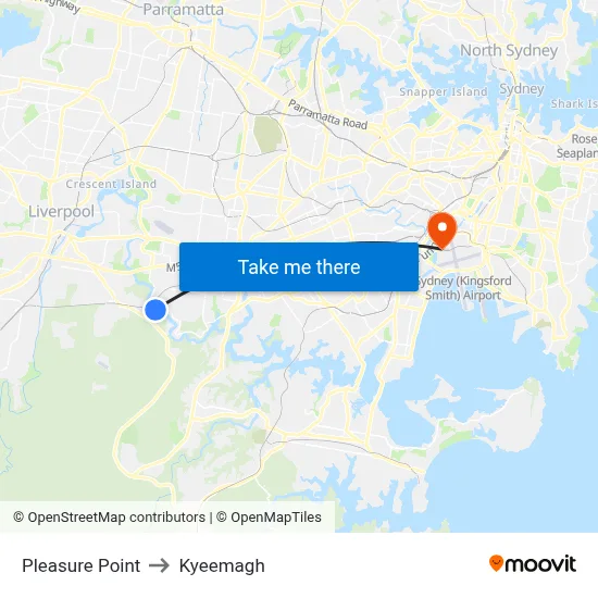 Pleasure Point to Kyeemagh map