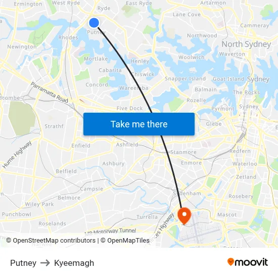 Putney to Kyeemagh map