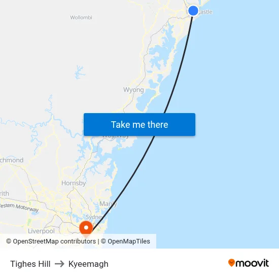 Tighes Hill to Kyeemagh map