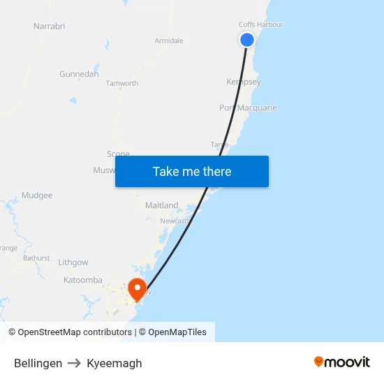 Bellingen to Kyeemagh map