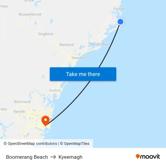 Boomerang Beach to Kyeemagh map