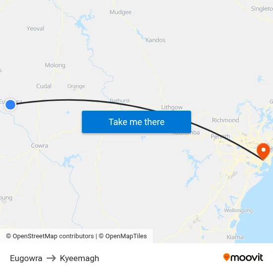 Eugowra to Kyeemagh map