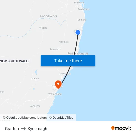 Grafton to Kyeemagh map