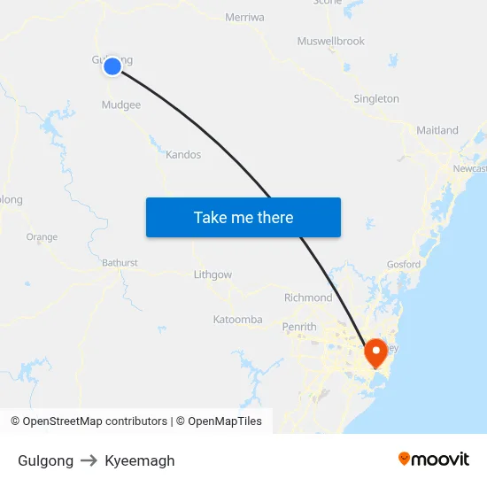 Gulgong to Kyeemagh map