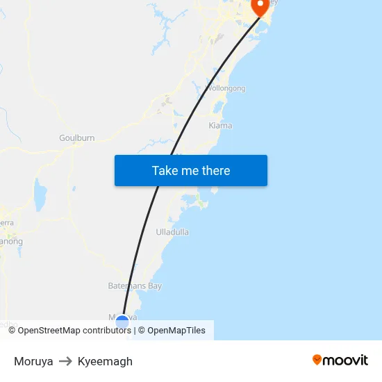 Moruya to Kyeemagh map