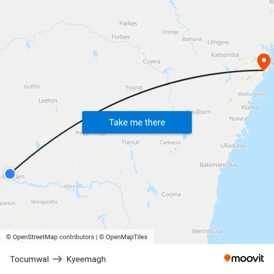 Tocumwal to Kyeemagh map