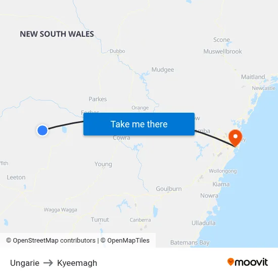 Ungarie to Kyeemagh map