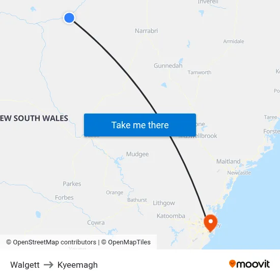 Walgett to Kyeemagh map