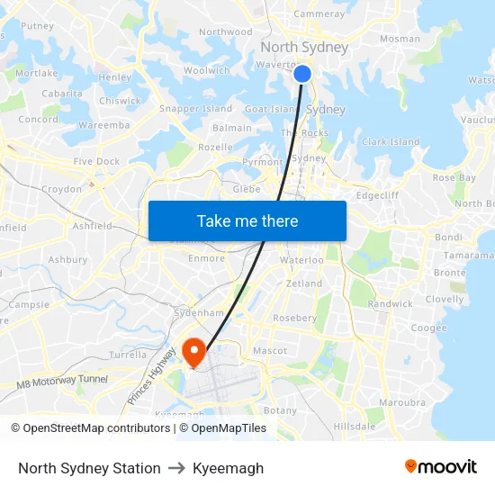 North Sydney Station to Kyeemagh map