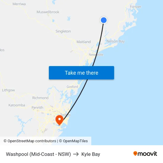 Washpool (Mid-Coast - NSW) to Kyle Bay map