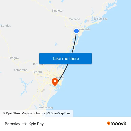 Barnsley to Kyle Bay map