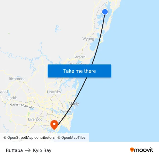 Buttaba to Kyle Bay map