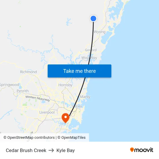 Cedar Brush Creek to Kyle Bay map