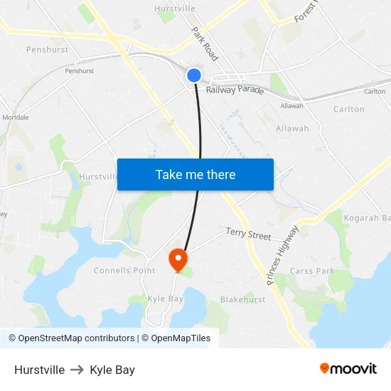 Hurstville to Kyle Bay map