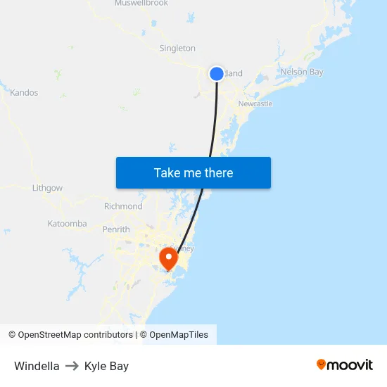 Windella to Kyle Bay map