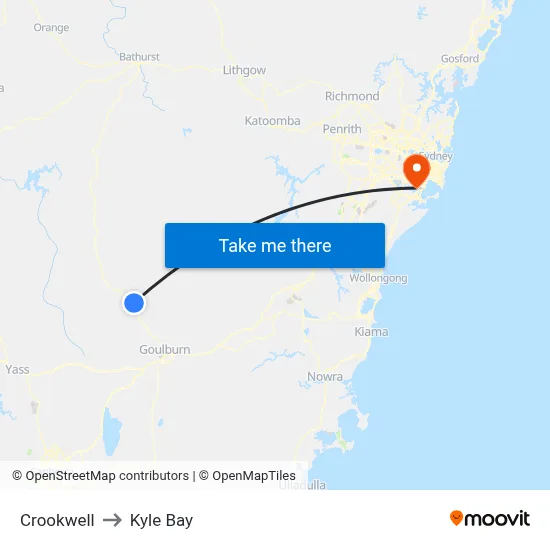 Crookwell to Kyle Bay map