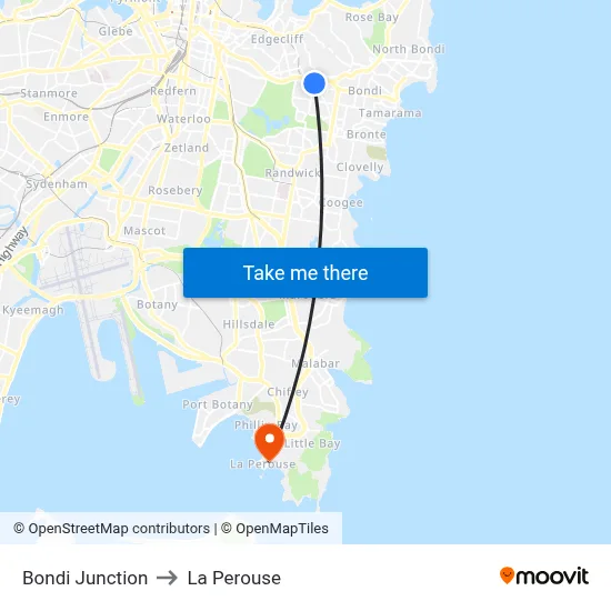 Bondi Junction to La Perouse map