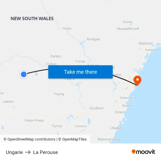 Ungarie to La Perouse map