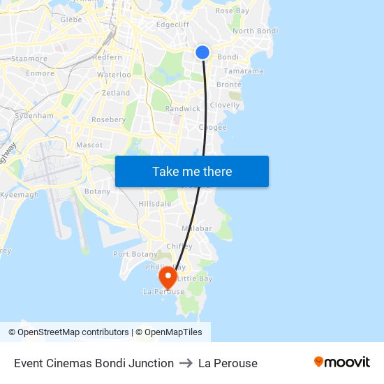 Event Cinemas Bondi Junction to La Perouse map