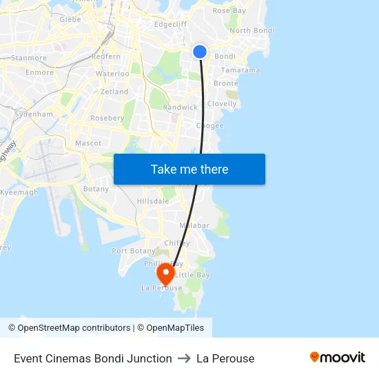Event Cinemas Bondi Junction to La Perouse map