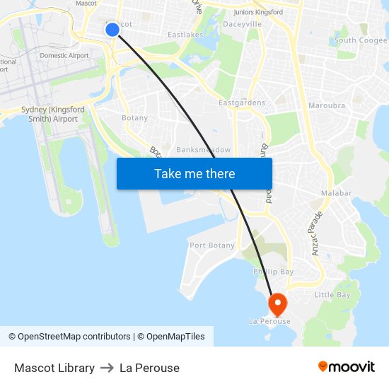 Mascot Library to La Perouse map