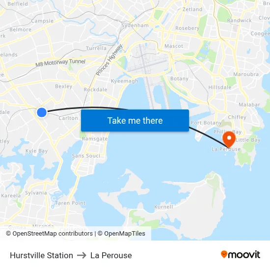 Hurstville Station to La Perouse map
