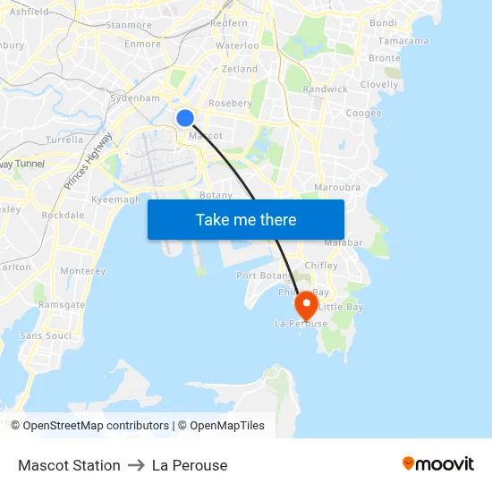 Mascot Station to La Perouse map