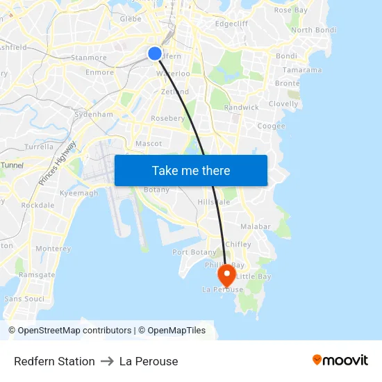 Redfern Station to La Perouse map