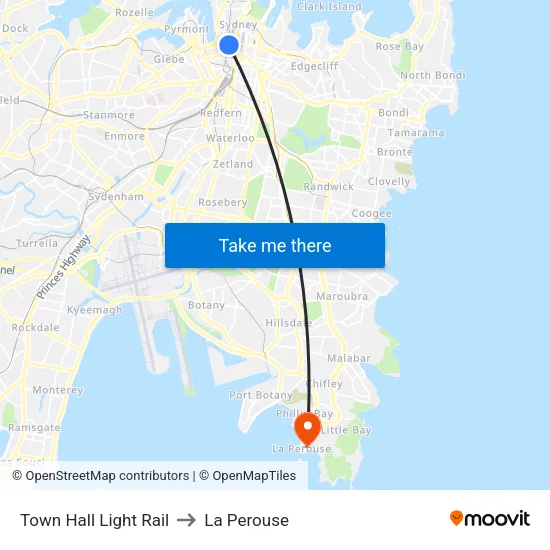 Town Hall Light Rail to La Perouse map