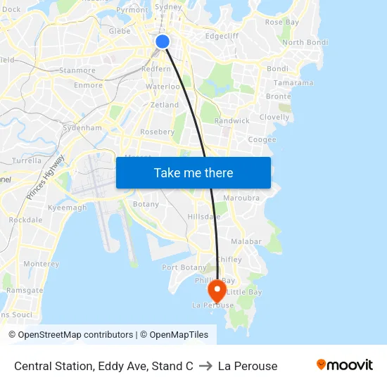 Central Station, Eddy Ave, Stand C to La Perouse map