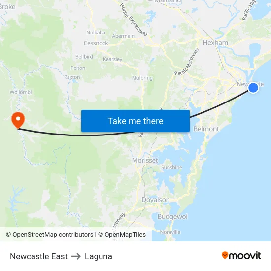 Newcastle East to Laguna map