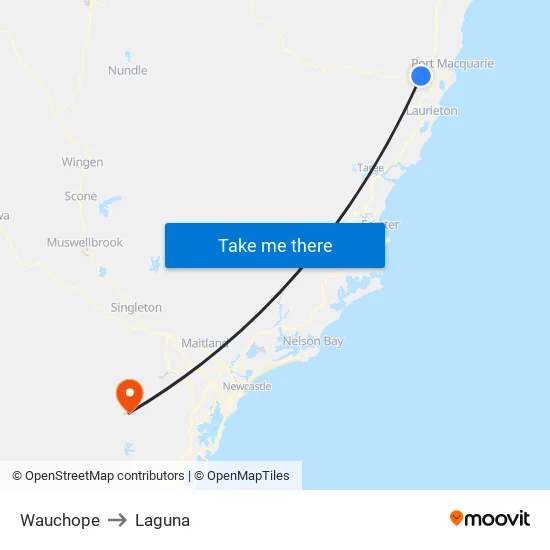 Wauchope to Laguna map