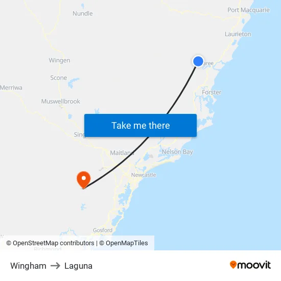 Wingham to Laguna map