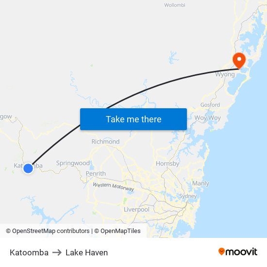 Katoomba to Lake Haven map