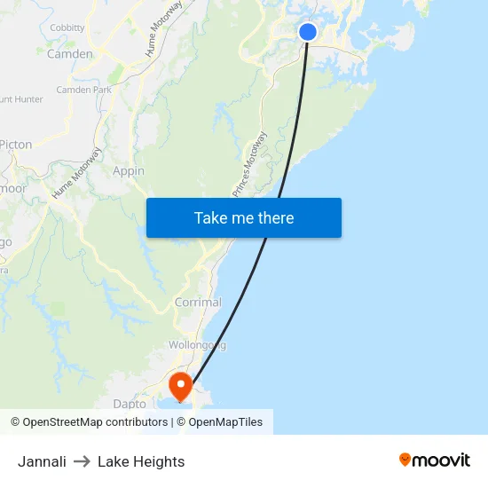 Jannali to Lake Heights map