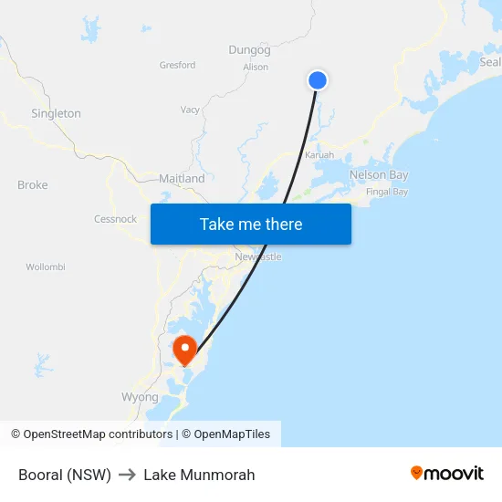 Booral (NSW) to Lake Munmorah map