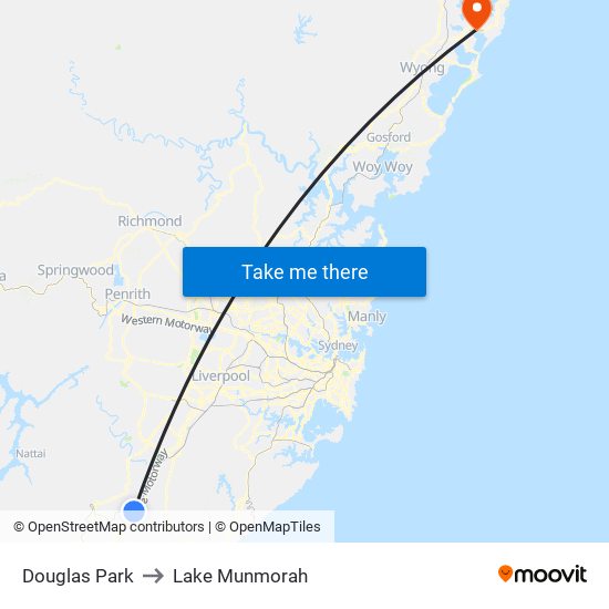 Douglas Park to Lake Munmorah map