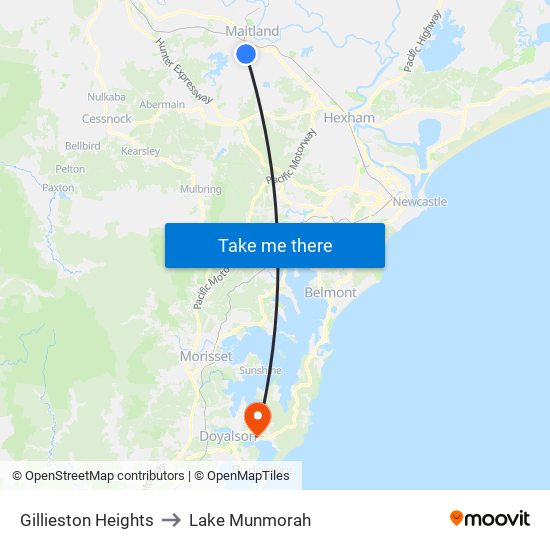 Gillieston Heights to Lake Munmorah map