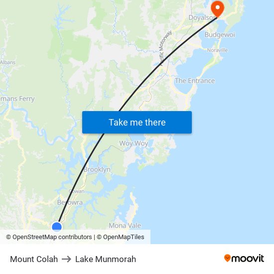 Mount Colah to Lake Munmorah map