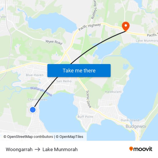 Woongarrah to Lake Munmorah map