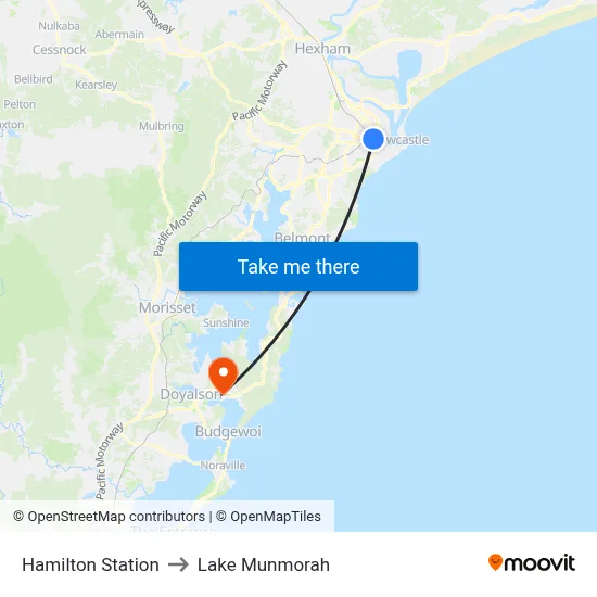 Hamilton Station to Lake Munmorah map