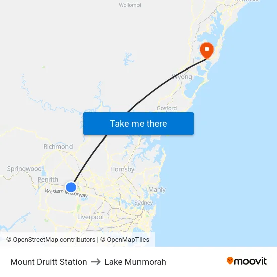 Mount Druitt Station to Lake Munmorah map