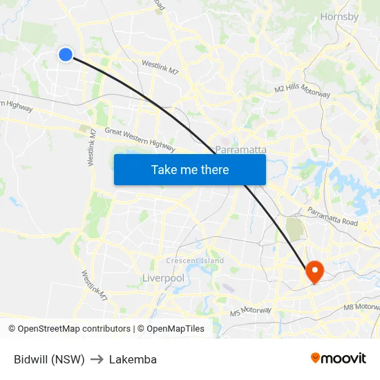 Bidwill (NSW) to Lakemba map