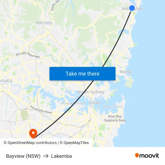 Bayview (NSW) to Lakemba map