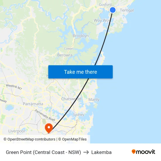 Green Point (Central Coast - NSW) to Lakemba map