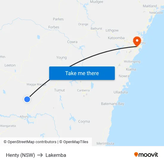 Henty (NSW) to Lakemba map